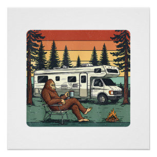Vintage Camping Motorhome RV Bigfoot Adventure Poster