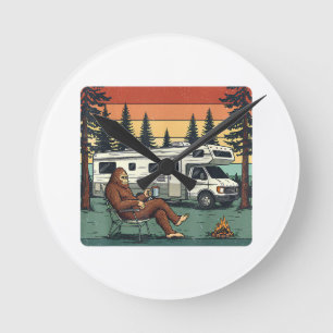 Vintage Camping Motorhome RV Bigfoot Adventure Round Clock