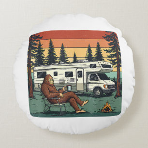 Vintage Camping Motorhome RV Bigfoot Adventure Round Cushion