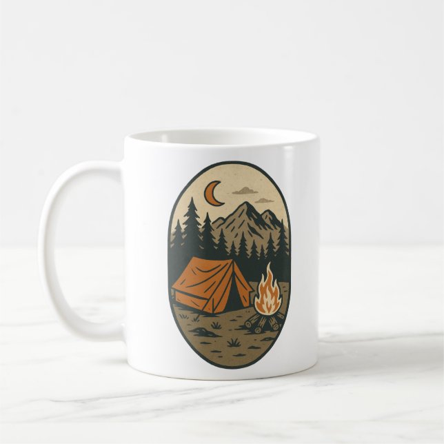 Vintage Camping Night Scene Campfire Mountains Coffee Mug (Left)