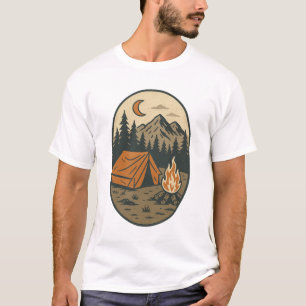Vintage Camping Night Scene Campfire Mountains T-Shirt