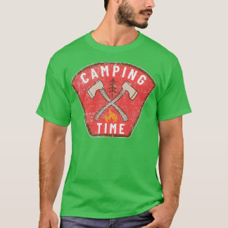 Vintage Camping Time Axe Tree Campfire T-Shirt