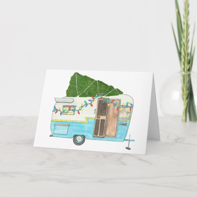 Vintage Camping Trailer Christmas Card (Front)