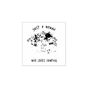 Vintage Camping Travel Trailer with Flowers Rubber Stamp