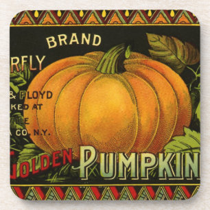 Vintage Can Label Art, Butterfly Pumpkin Vegetable Coaster