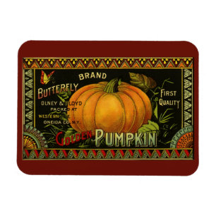 Vintage Can Label Art, Butterfly Pumpkin Vegetable Magnet