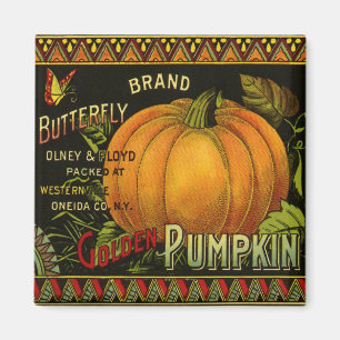 Vintage Can Label Art, Butterfly Pumpkin Vegetable Magnet