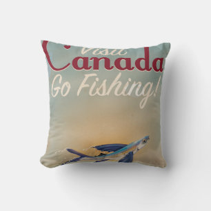 Vintage Canada Fishing travel poster Cushion