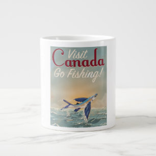 Vintage Canada Fishing travel poster Large Coffee Mug