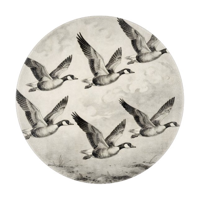 Vintage Canada Geese in Flight Engraving Cutting Board (Front)