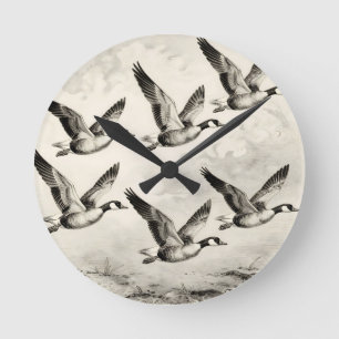 Vintage Canada Geese in Flight Engraving Round Clock