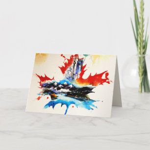 Vintage Canada Maple Leaf Travel Love Watercolor Card
