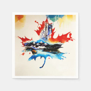Vintage Canada Maple Leaf Travel Love Watercolor Napkin