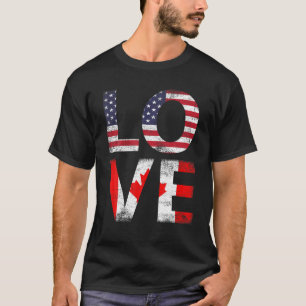 Vintage Canada USA Flag Canadian American Love T-Shirt