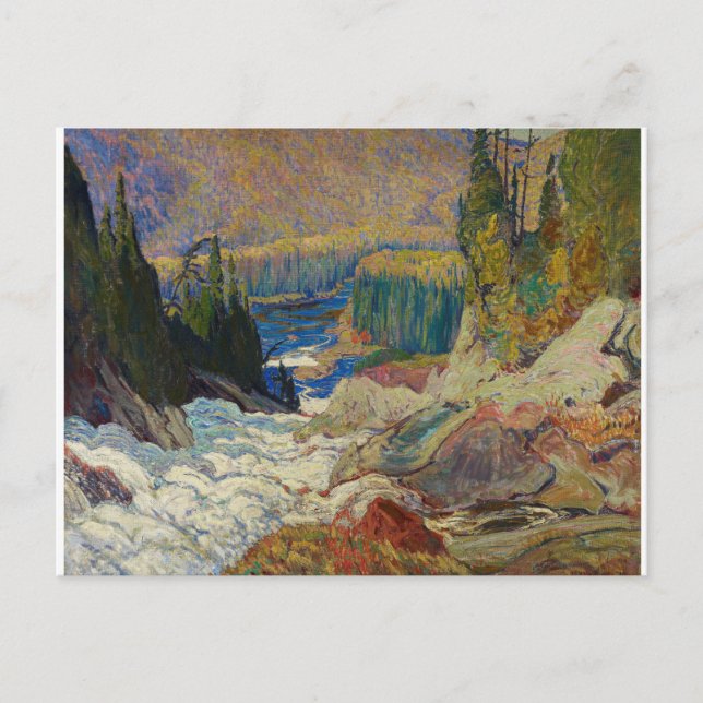 Vintage Canadian J. E. Jackson Waterfall Painting Postcard (Front)