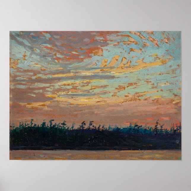 Vintage Canadian Tom Thomson Painting Sunset Skies Poster (Front)