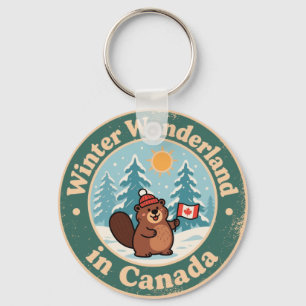 Vintage Canadian Winter Scene Key Ring