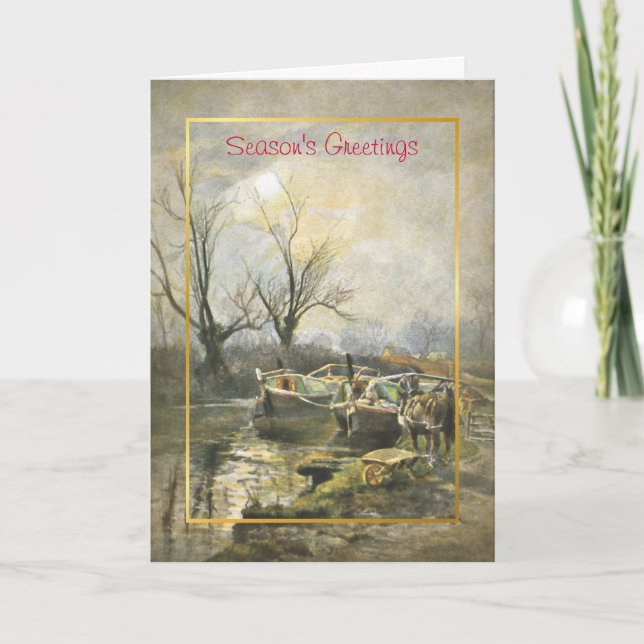 Vintage canal boats Christmas card (Front)