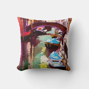 Vintage Canal Bridge Venice Travel Watercolor Cushion