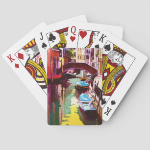 Vintage Canal Bridge Venice Travel Watercolor Playing Cards