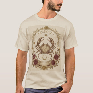 Vintage Cancer Zodiac Crab Art T-Shirt