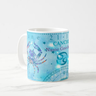 Vintage Cancer Zodiac Sign Blue personalised Coffee Mug