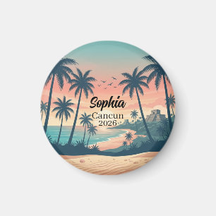 Vintage Cancun 2026 Tropical Beach Sunset Magnet