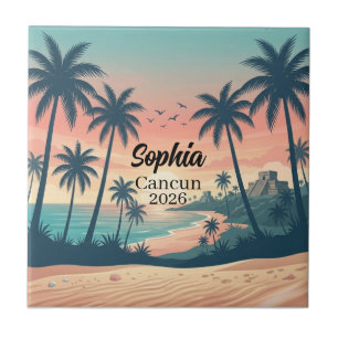 Vintage Cancun 2026 Tropical Beach Sunset Tile