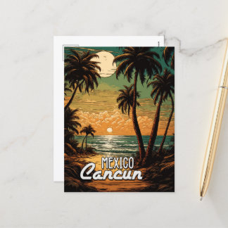 Vintage Cancun Mexico Poster Art Travel Holiday Postcard