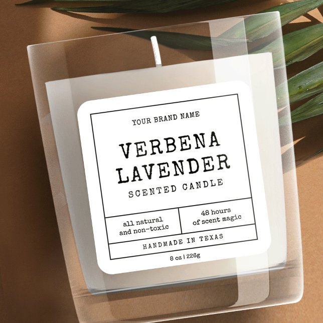 Vintage Candle Label Apothecary Design Black White (Rustic style square product labels with typewriter style fonts and apothecary layout)