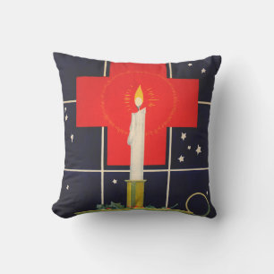 Vintage candle with the sign of the cross cushion