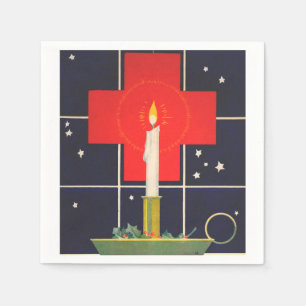 Vintage candle with the sign of the cross napkin