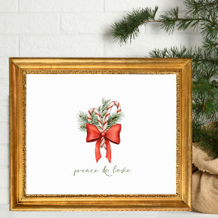 Vintage Candy Cane Bow Peace photo Christmas Poster