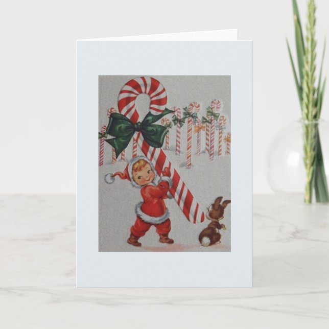 Vintage Candy Cane Christmas Card (Front)