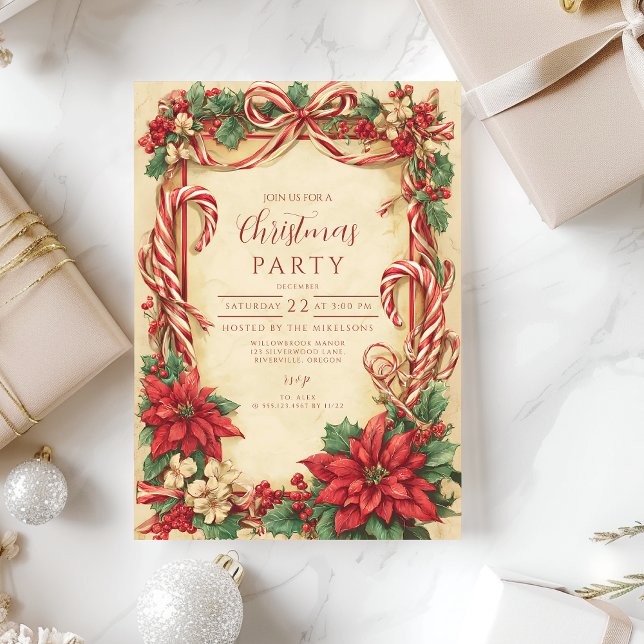 Vintage Candy Cane Christmas Invitation (Creator Uploaded)