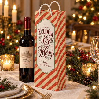 Vintage Candy Cane Christmas Personalised Wine Gift Bag