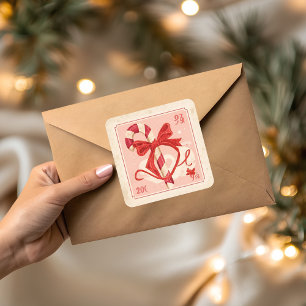 Vintage Candy Cane Christmas Square Sticker