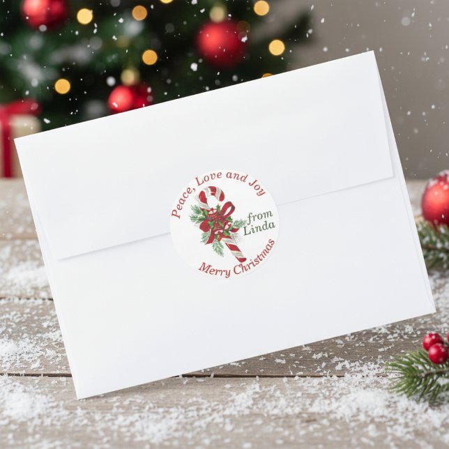 Vintage Candy Cane Custom Christmas Gift Sticker (Vintage Candy Cane Custom Christmas Gift Sticker)