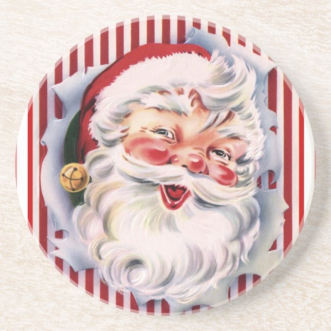 Vintage Candy Cane Santa Coaster (Front)