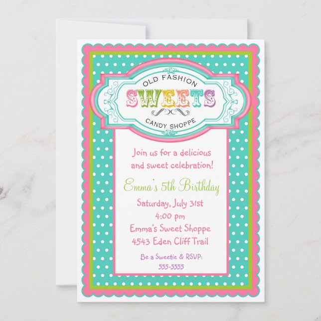 Vintage Candy Parlour Birthday Invitations (Front)