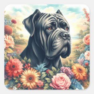 Vintage Cane Corso Dog Painting Square Sticker