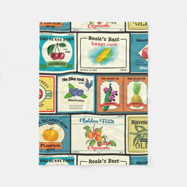 Vintage canned goods-Fruit labels Fleece Blanket (Front)