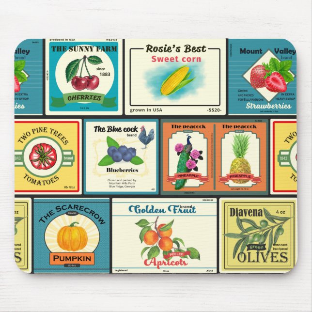 Vintage canned goods-Fruit labels Mouse Mat (Front)