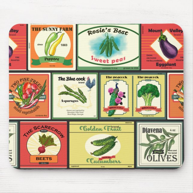 Vintage canned goods-Vegetables labels Mouse Mat (Front)