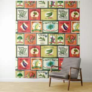 Vintage canned goods-Vegetables labels Tapestry