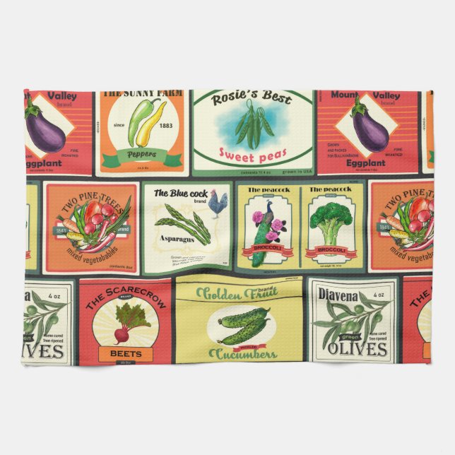 Vintage canned goods-Vegetables labels Tea Towel (Horizontal)