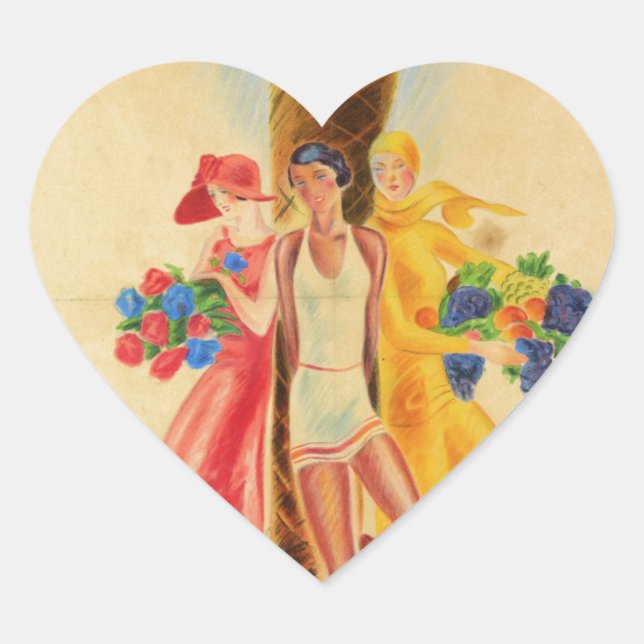 Vintage Cannes French Travel Heart Sticker (Front)