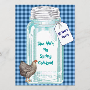 Vintage Canning Jar Blue Gingham Design Invitation