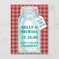 Vintage Canning Jar Red Gingham Design