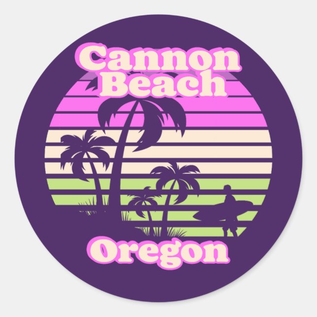 Vintage Cannon Beach Oregon Classic Round Sticker (Front)